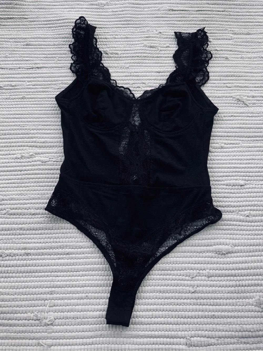 Lulus Black Lace Trim Bodysuit Teddy Lingerie Romper XS